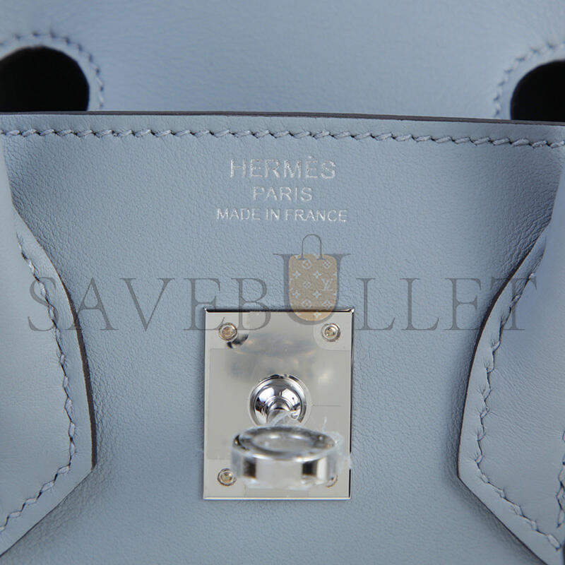 H**me5 master birkin 25 bleu glacier swift and toile h canvas palladium hardware (25*20*13cm)